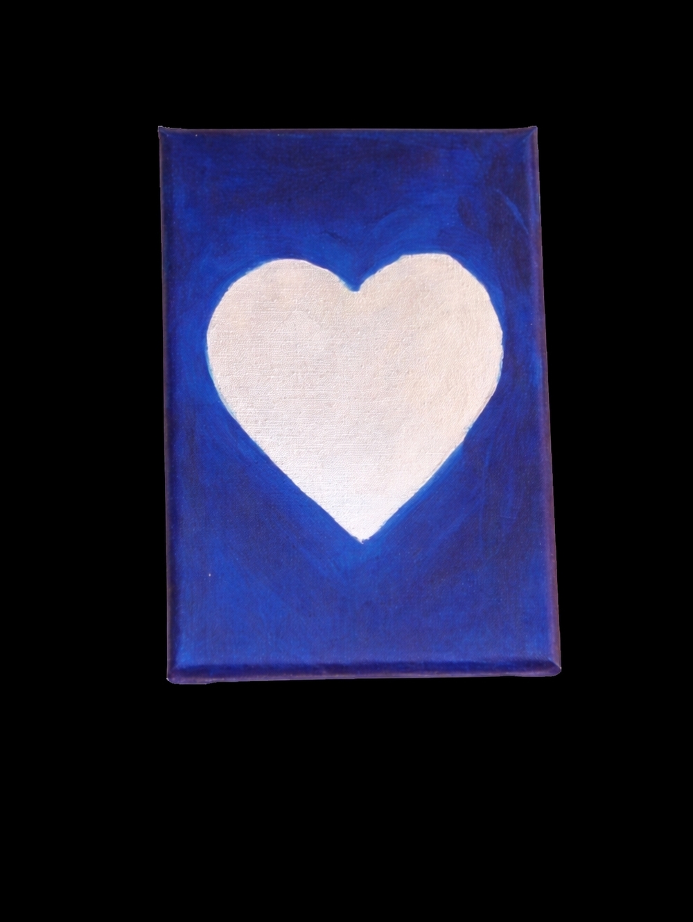 Original Silver Heart Painting 5x7 Blue Canvas Wall Art Handmade Gift